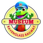 Dinosaur peeping out from the museum logo